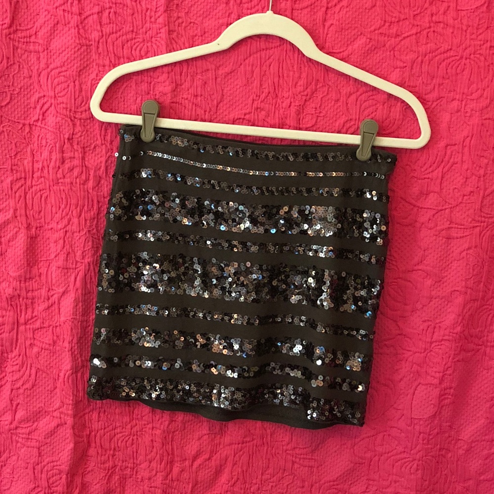 Charcoal Gray Sequin Mini Skirt